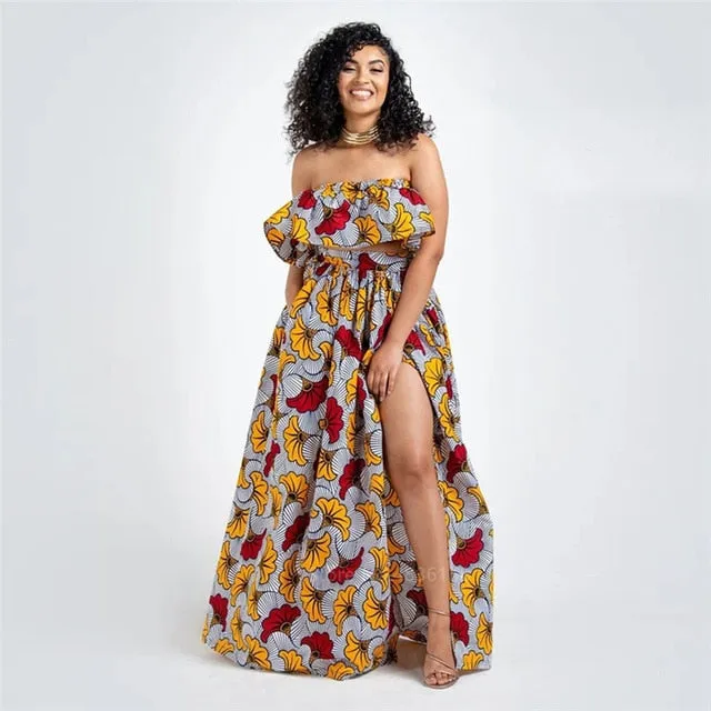 2020 News Ankara Style African Clothes Dashiki Print Top Skirts Fashion Feather Party African Dresses for Women Robe Africaine