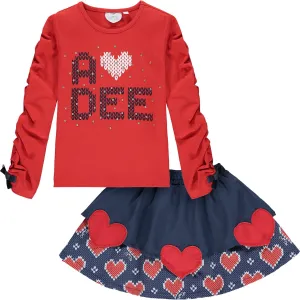 A DEE - Knitted Heart Skirt Set - Red