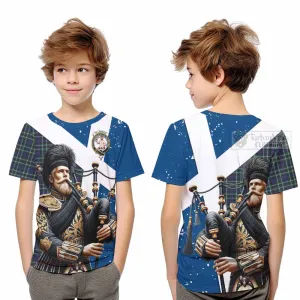 Allardice Tartan Kid T-Shirt with Family Crest Scottish Bagpiper Vibes