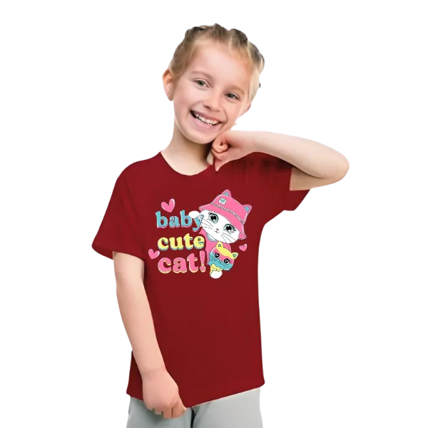 Baby Cat Printed T Shirt For Kids