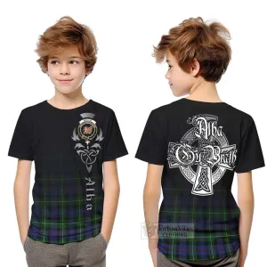 Baillie (Bailey) Tartan Kid T-Shirt Featuring Alba Gu Brath Family Crest Celtic Inspired