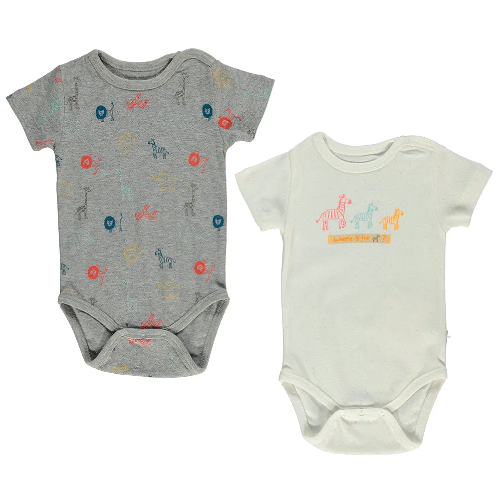 Bebetto Short Sleeve Bodysuits Safari 2-Pack (12-36mths)