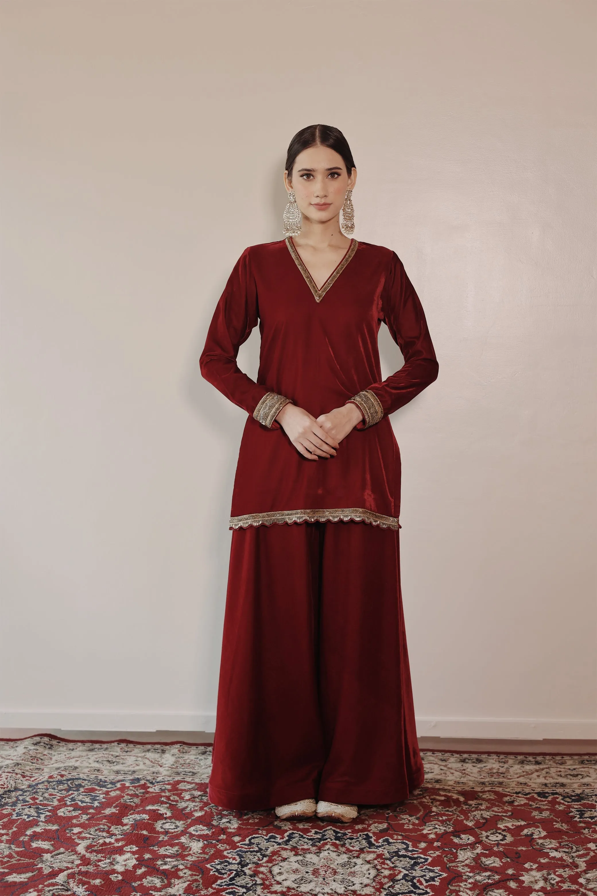 Begum Red Velvet Sharara Set