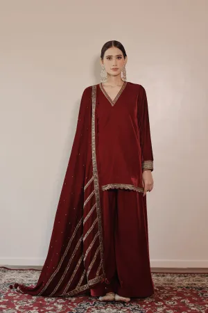 Begum Red Velvet Sharara Set