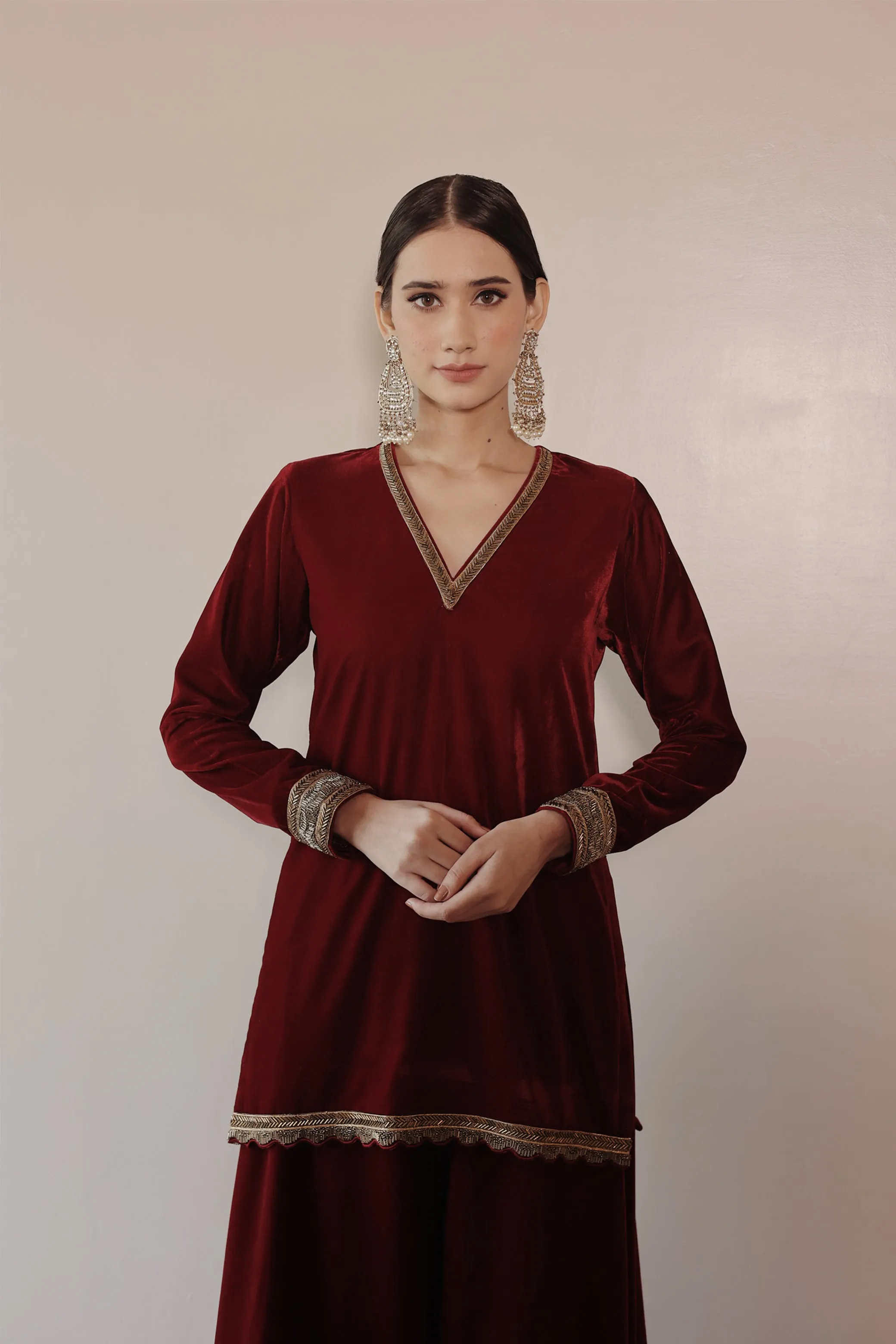 Begum Red Velvet Sharara Set