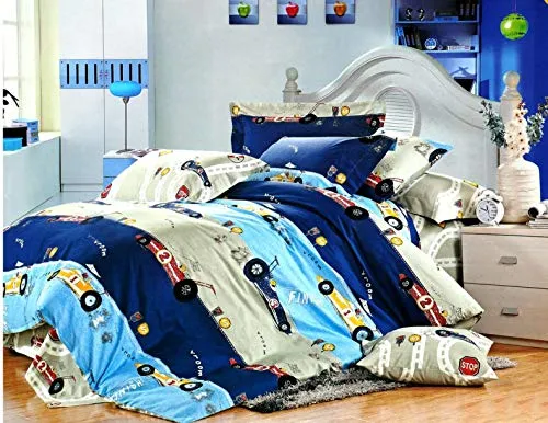 BhaiJi BedSheet Double Bed Kids Cartoon Cars Print with 2 Pillow Covers - Sports Cars