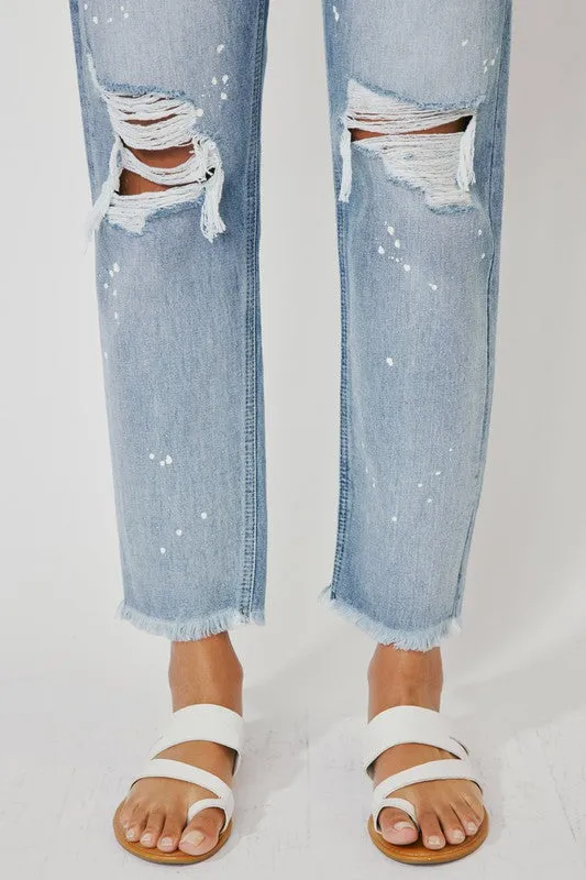 Bleach Splatter High Rise Slim Straight Jeans