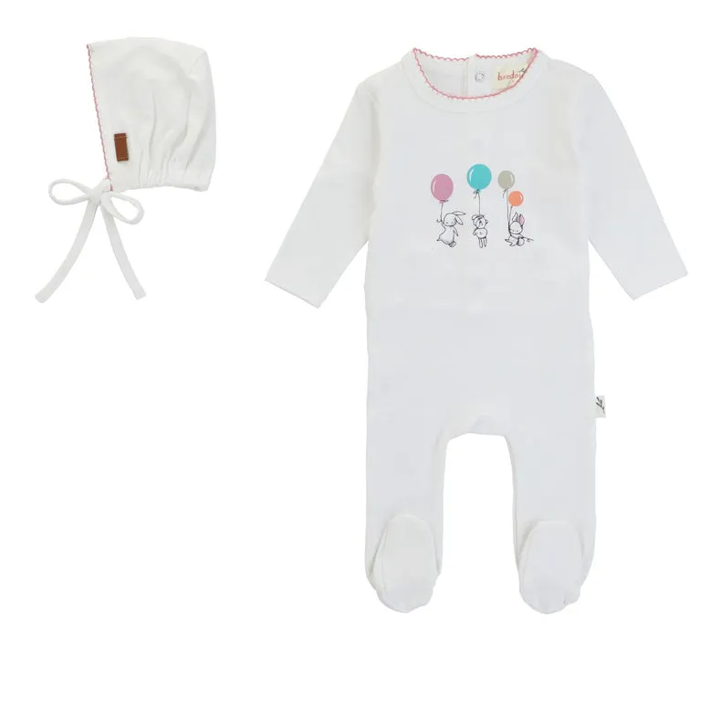 Bondoux Balloon Print Footie and Bonnet Set