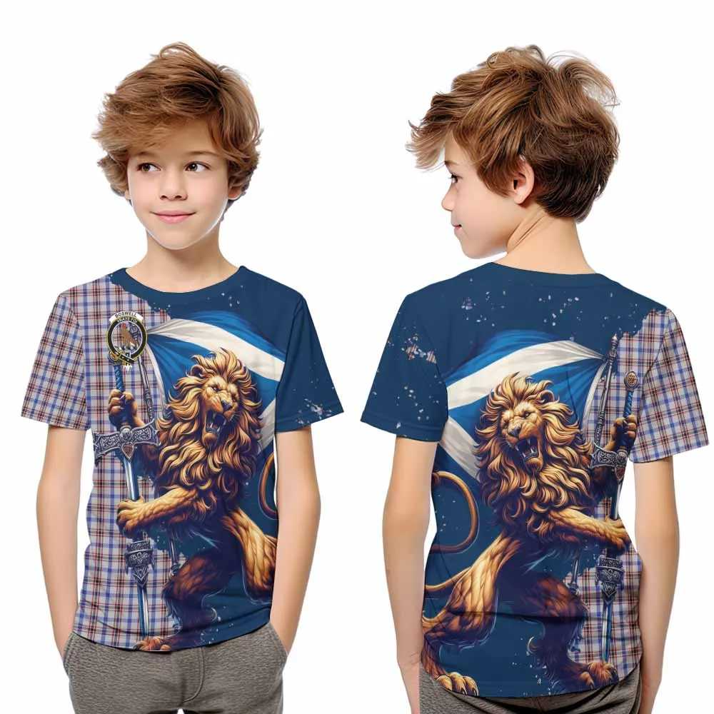 Boswell Tartan Family Crest Kid T-Shirt with Scottish Majestic Lion