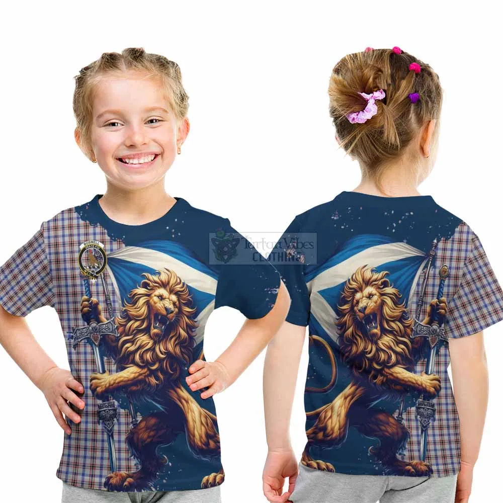 Boswell Tartan Family Crest Kid T-Shirt with Scottish Majestic Lion