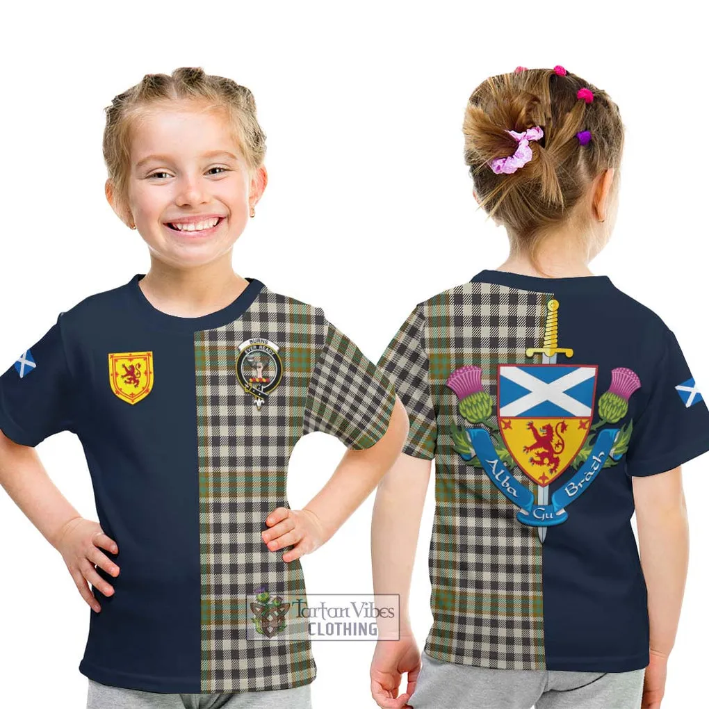 Burns Check Tartan Kid T-Shirt Alba with Scottish Lion Royal Arm Half Style