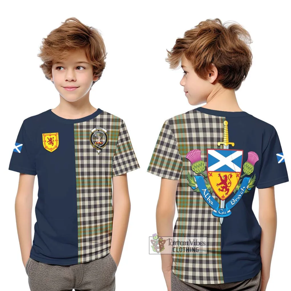 Burns Check Tartan Kid T-Shirt Alba with Scottish Lion Royal Arm Half Style