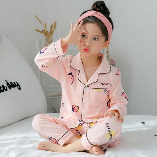 Children's Clothing Girls Cute Printing Long-sleeved Home Wear, Big Children's Thin Cotton Pajamas Set