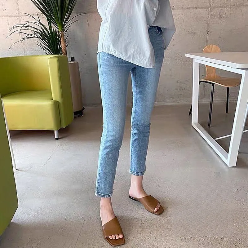 Classic Plain High-Waisted Skinny Boyfriend Jeans