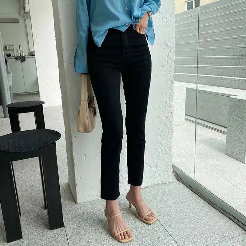 Classic Plain High-Waisted Skinny Boyfriend Jeans