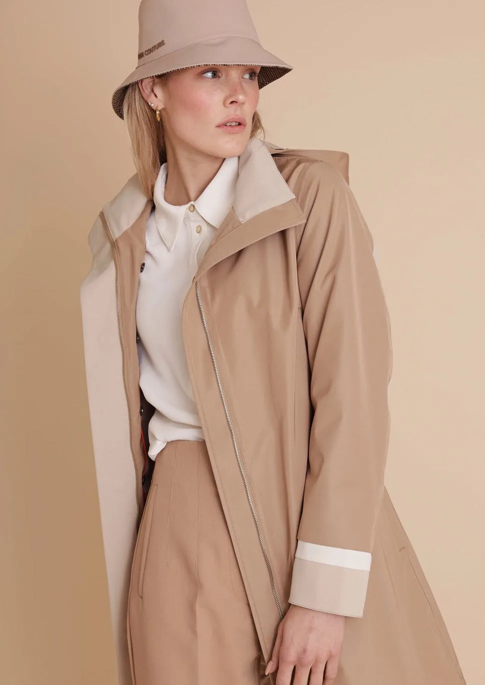 Color Block Coat - Camel-Beige