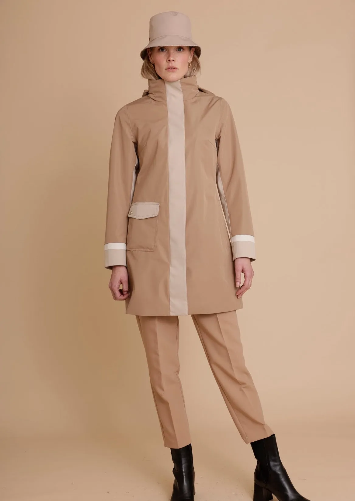 Color Block Coat - Camel-Beige