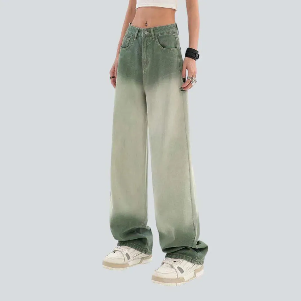 Contrast green women's baggy jeans