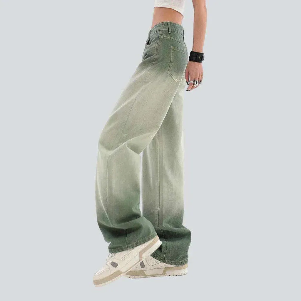 Contrast green women's baggy jeans