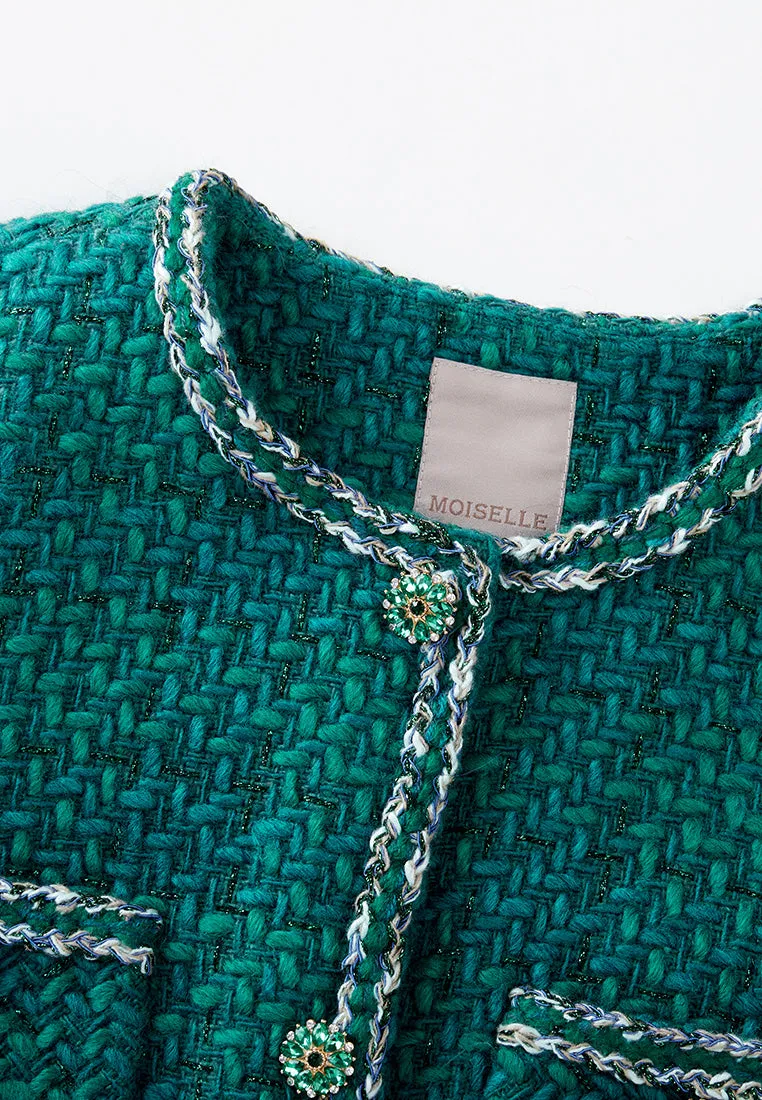 Emerald Contrasting-trim Tweed Jacket