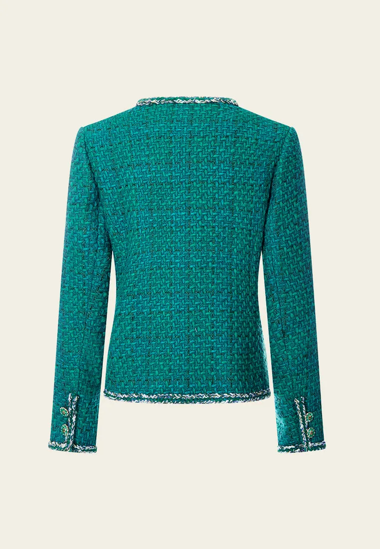 Emerald Contrasting-trim Tweed Jacket