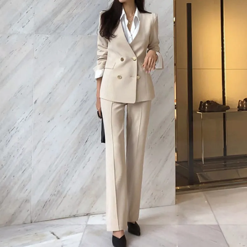 Graduation gift Women's Spring Autumn Blazer Pantsuit Office Ladies Solid Casual Business Two Piece Sets Female Fashion Trousers Suit Clothing