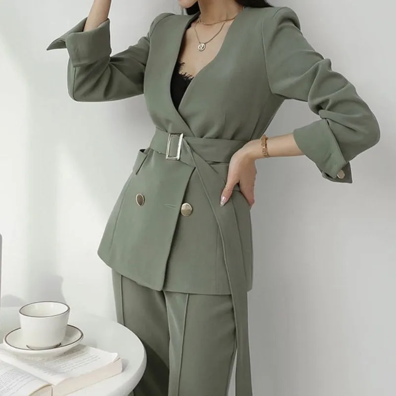 Graduation gift Women's Spring Autumn Blazer Pantsuit Office Ladies Solid Casual Business Two Piece Sets Female Fashion Trousers Suit Clothing