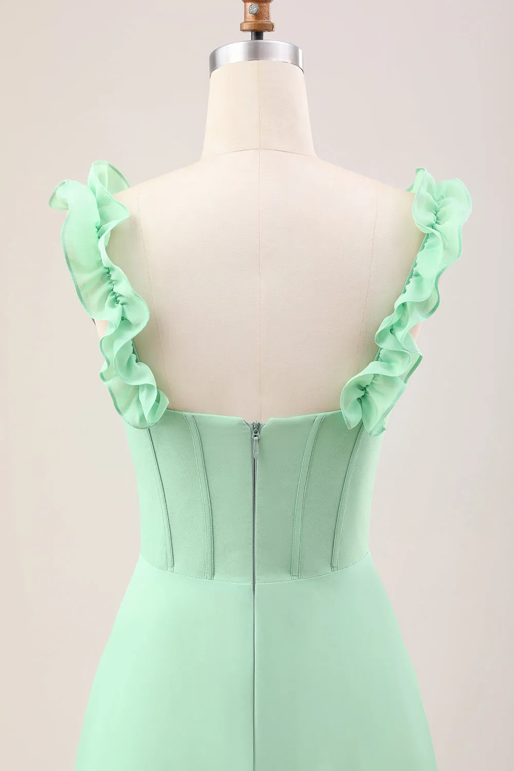 Green A Line Off The Shoulder Corset Maxi Dress With Ruffles