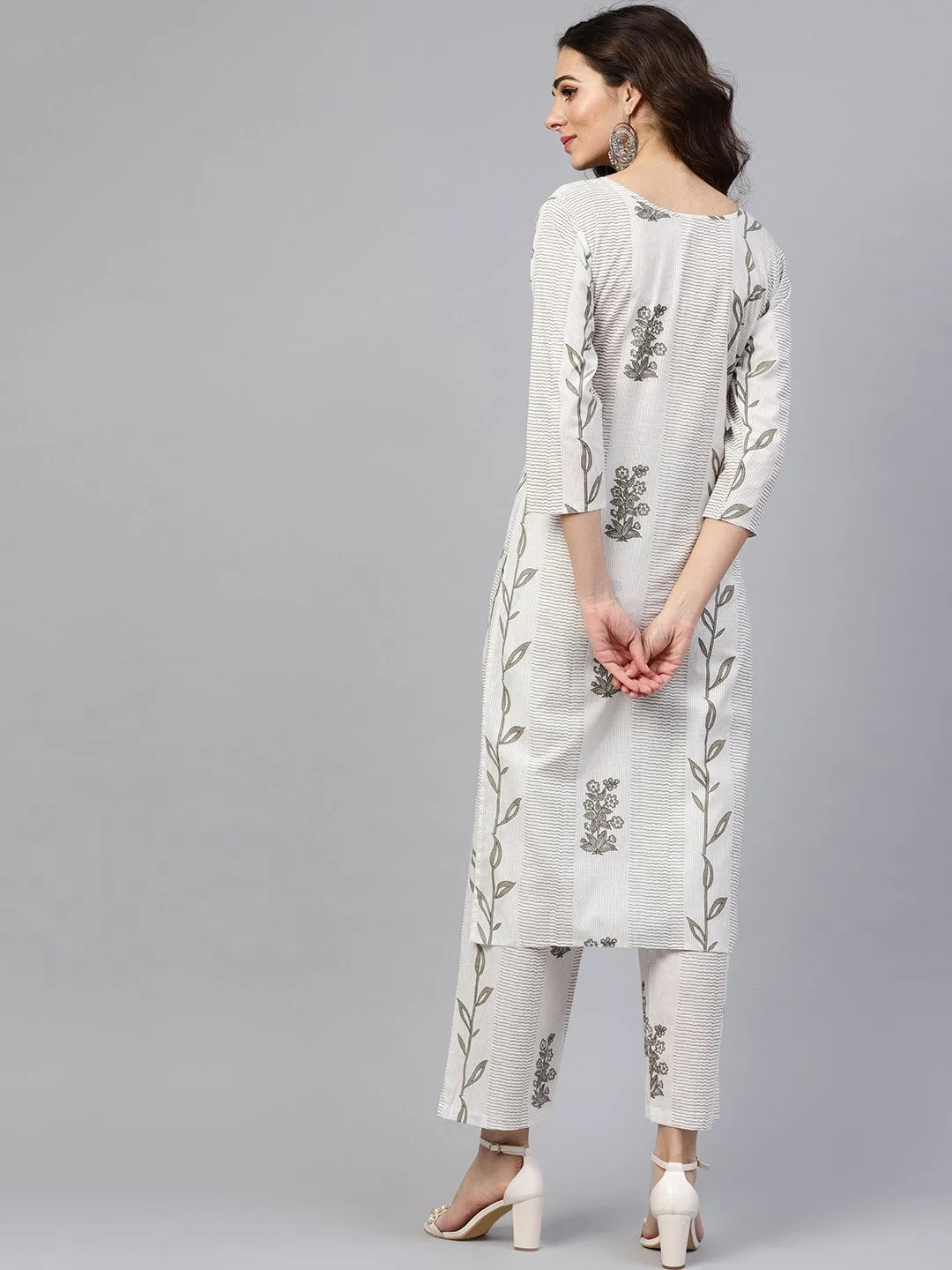 Grey printed 3/4th sleeve kurta with palazzo