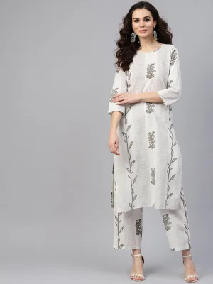 Grey printed 3/4th sleeve kurta with palazzo