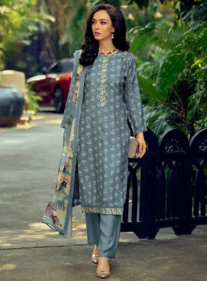 Grey Pure Muslin Unstitched Salwar Suit Dress Material for Women