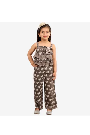 Grey squirrel printed frill detailed jumpsuit