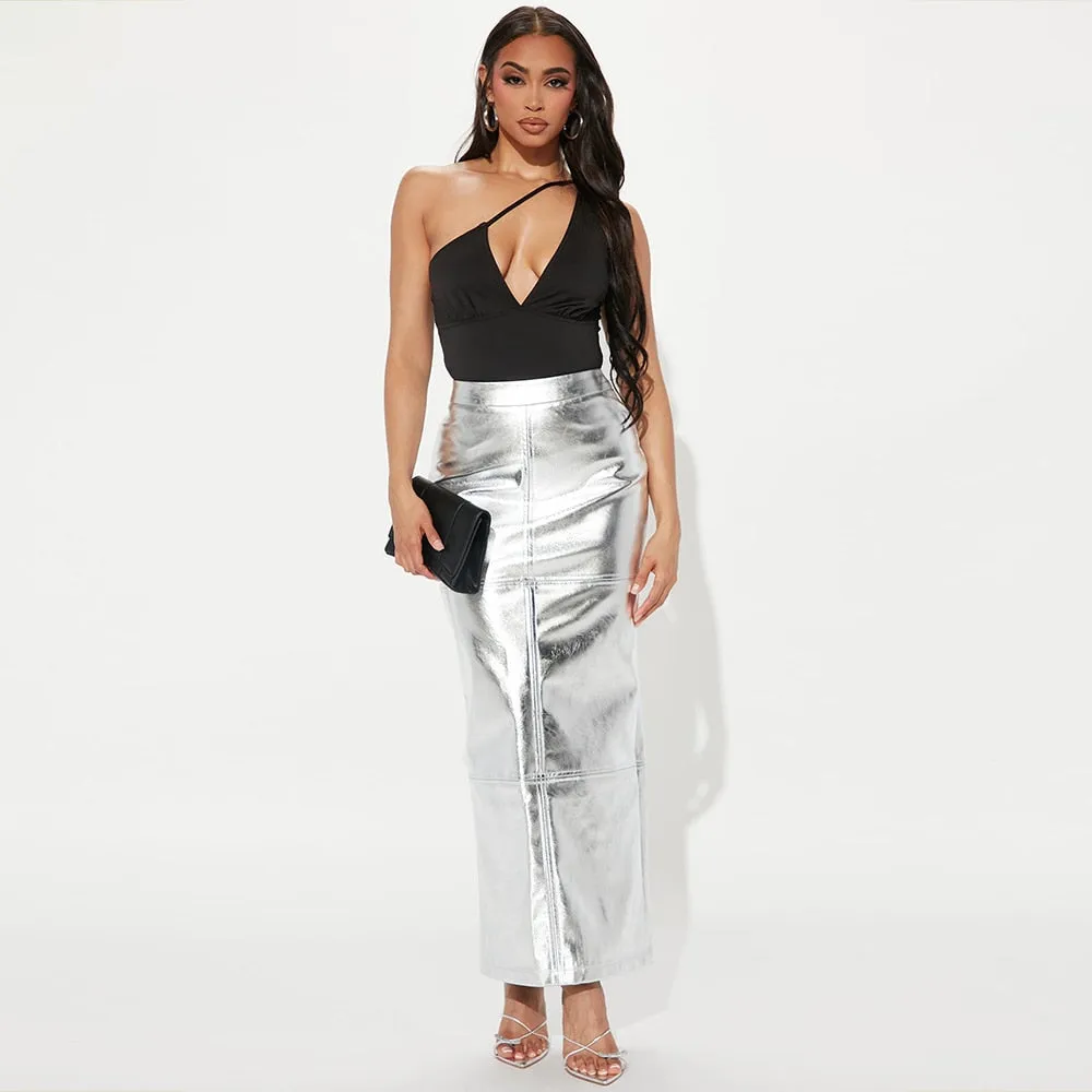 High Waist Metallic Hue Maxi Skirt - Culture Heaven Special