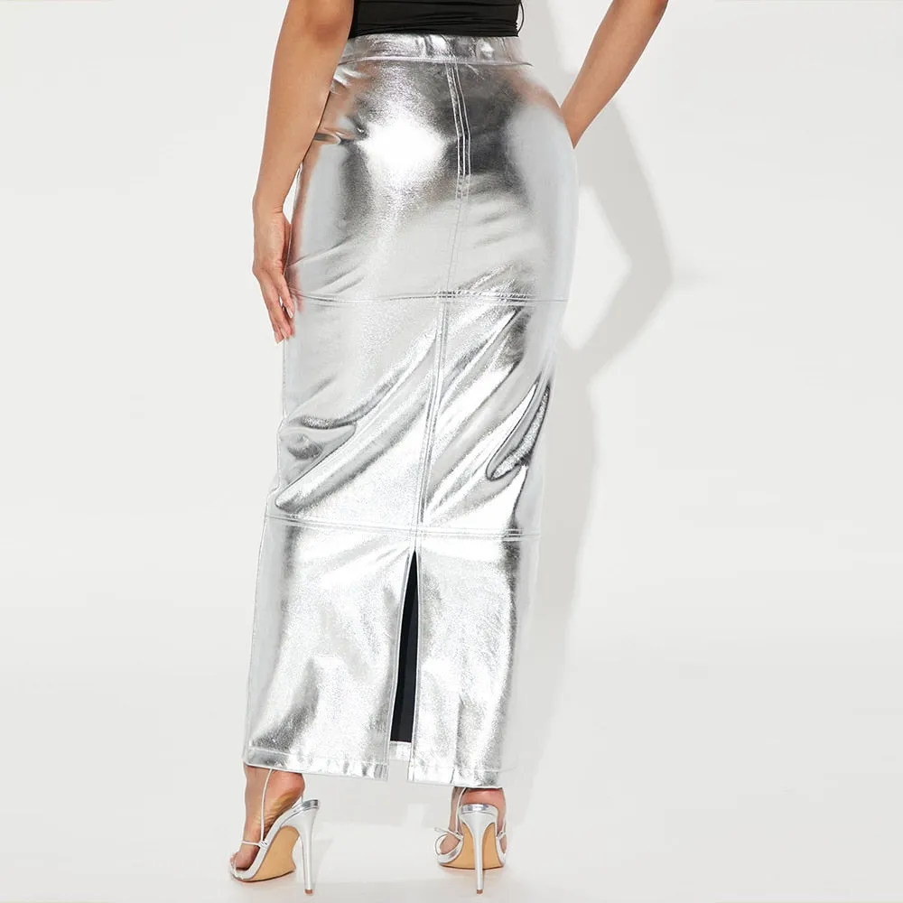 High Waist Metallic Hue Maxi Skirt - Culture Heaven Special