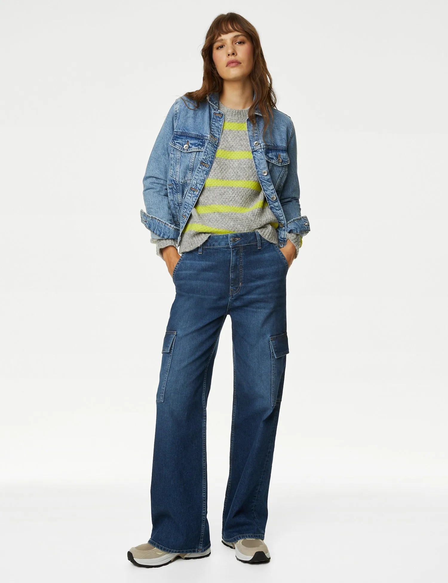 High Waisted Wide Leg Cargo Jeans