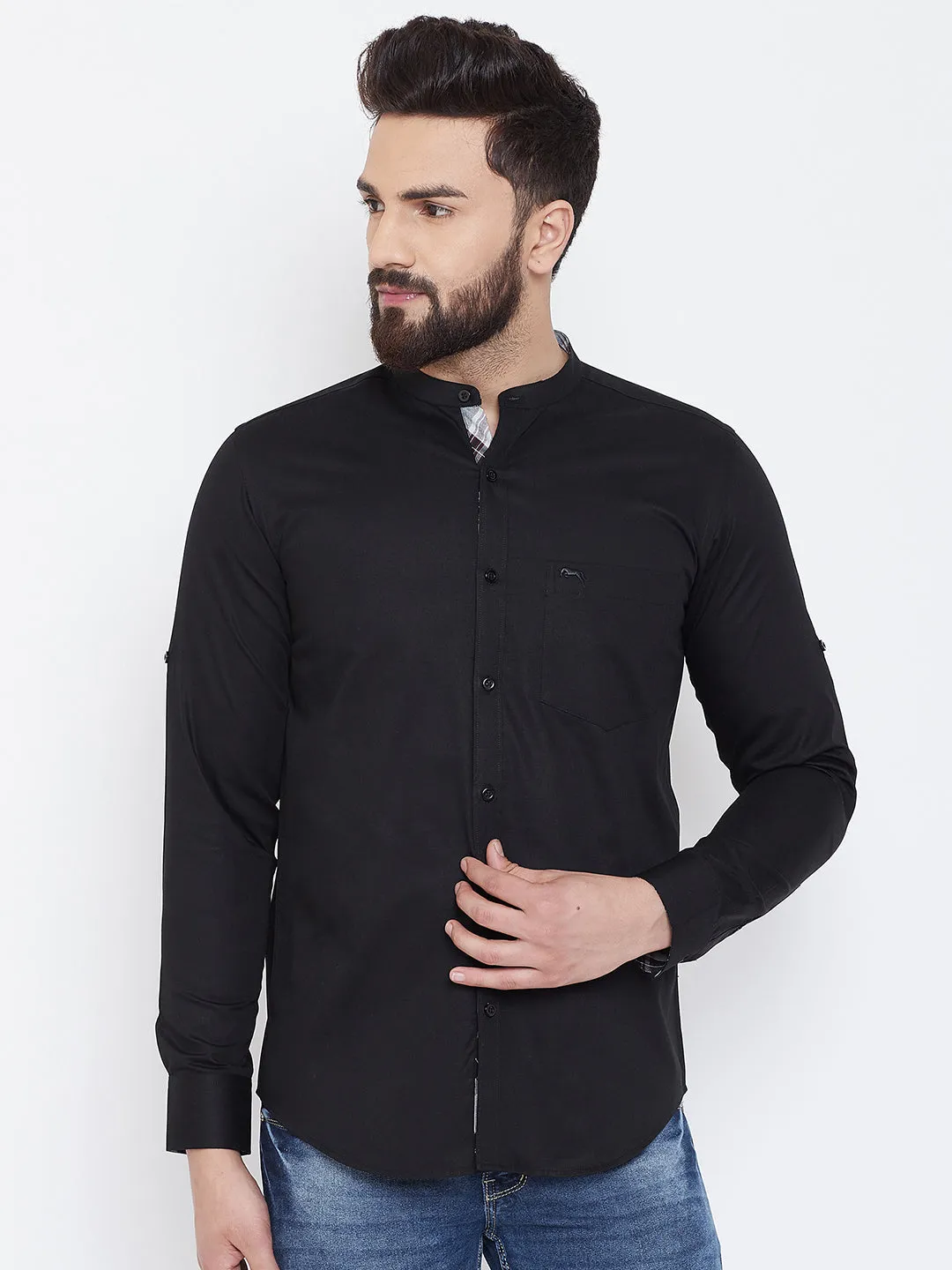 JUMP USA Men Black Solid Cotton Casual Shirts