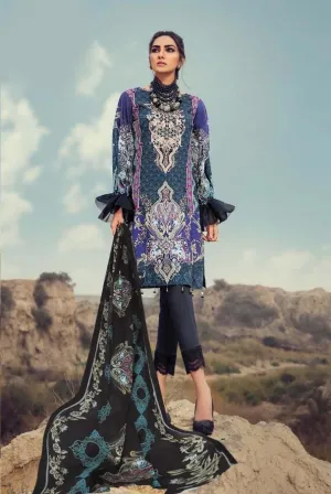 Lawn cotton pakistani style Dark Blue dress material for women