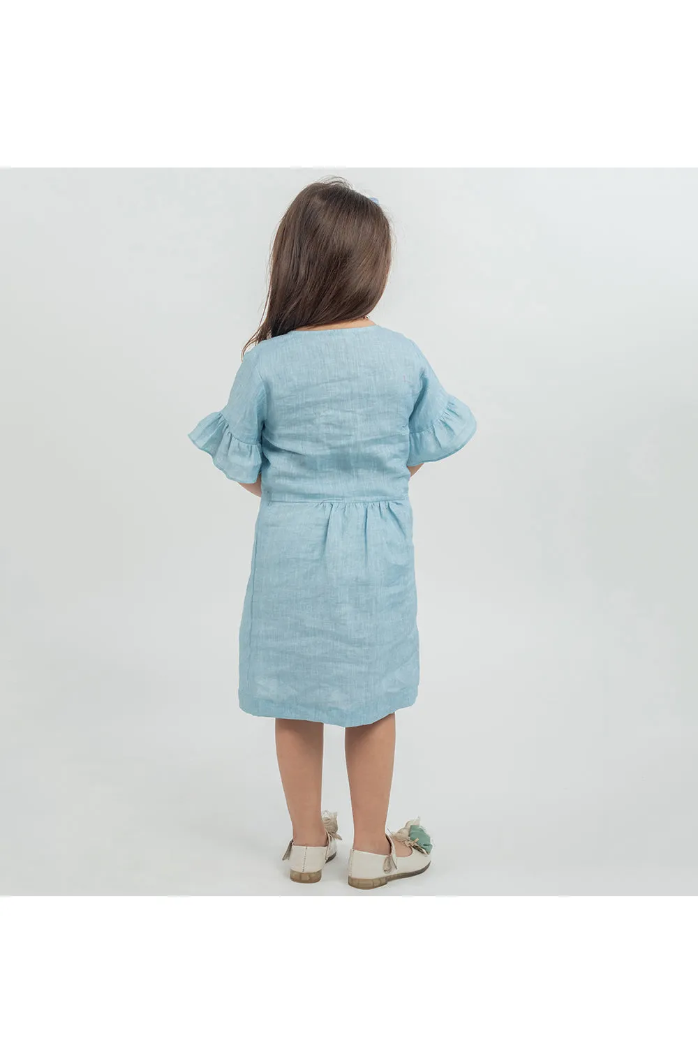 Light blue linen gathered dress