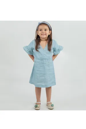 Light blue linen gathered dress