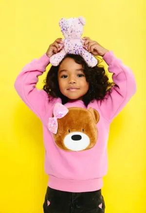 Lola and The Boys Girls Teddy Bear BOW Sweatshirt