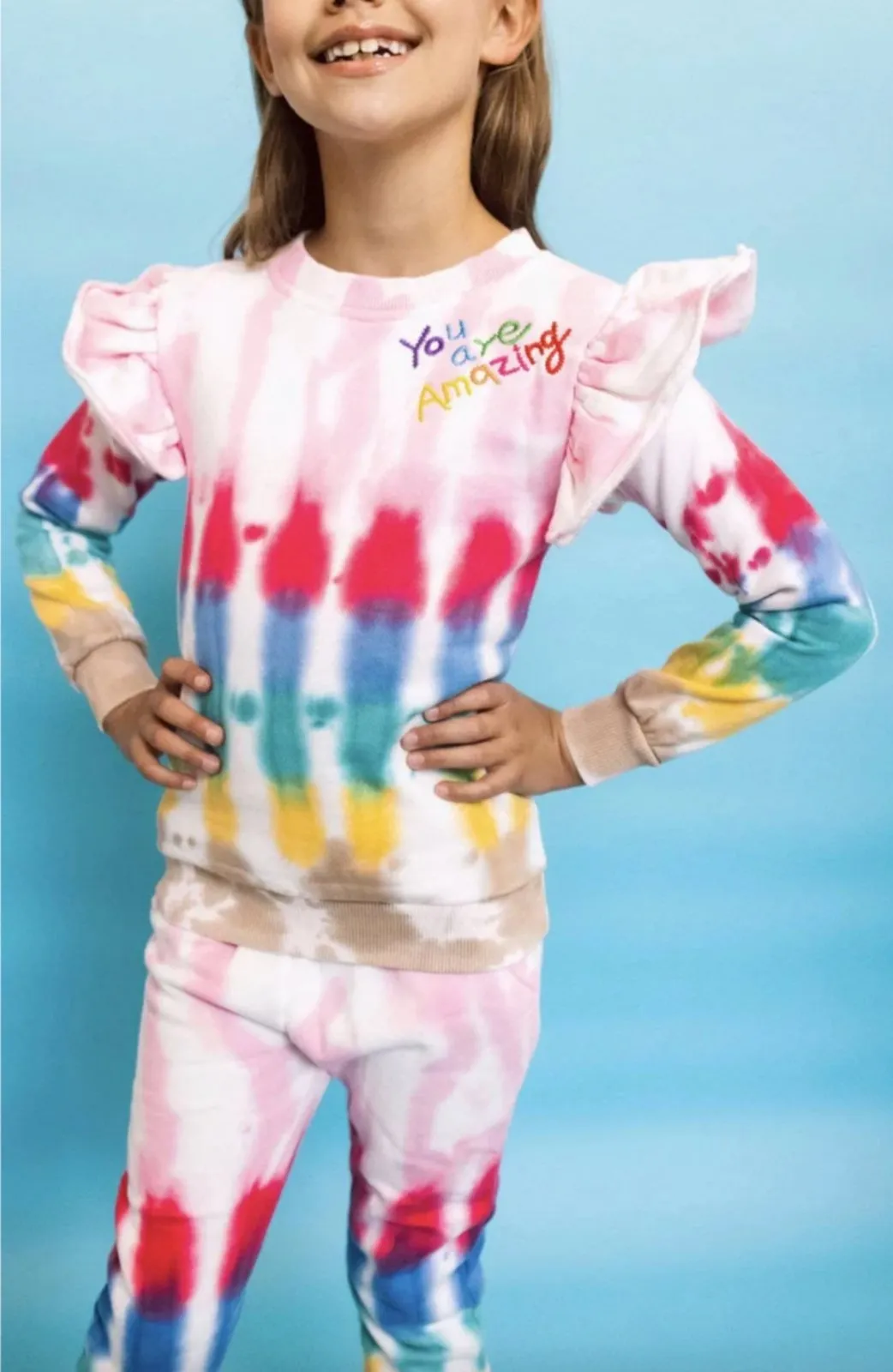 Lola and The Boys Girls YOU ARE AMAZING Tie Dye Jogger Set