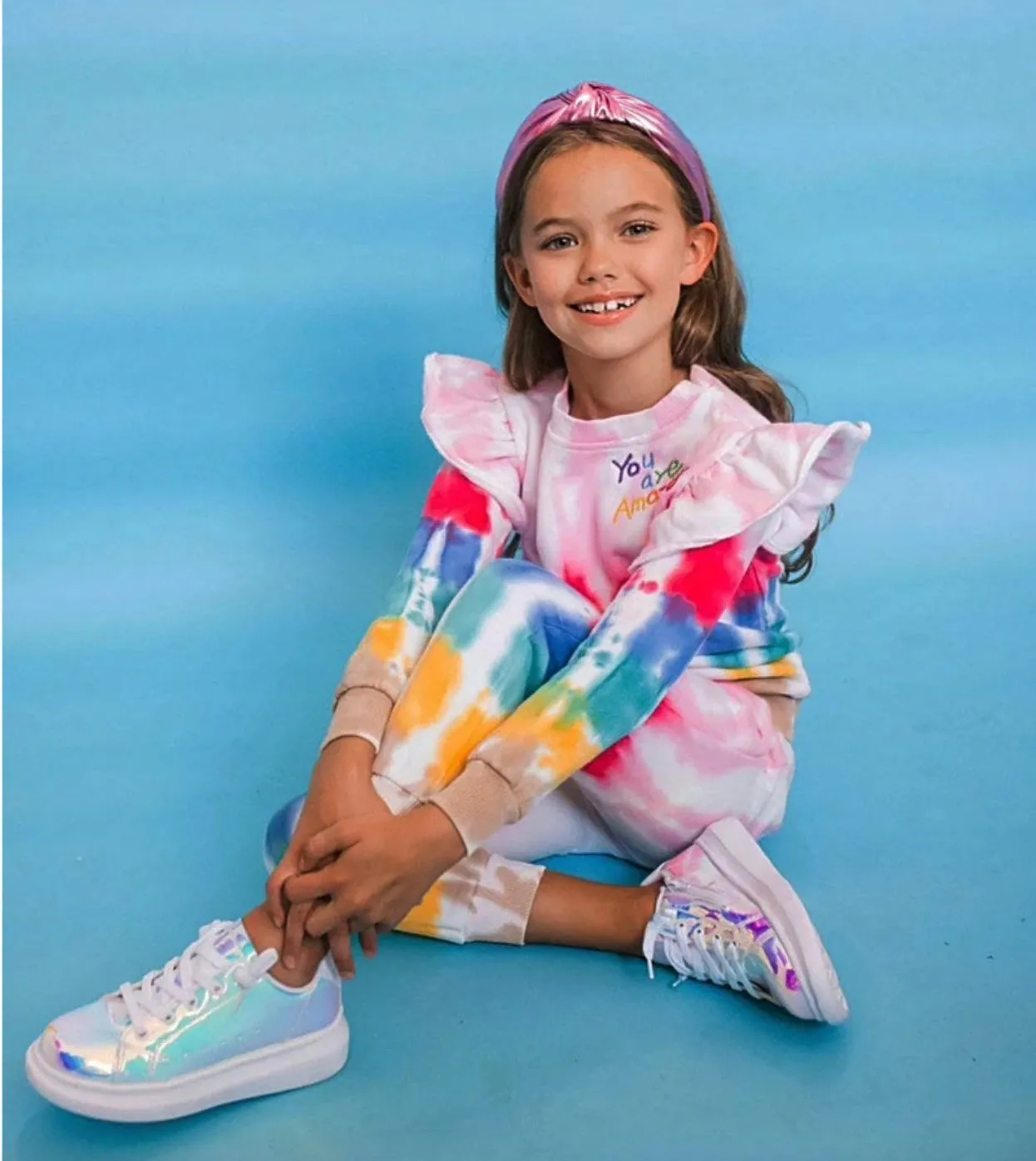 Lola and The Boys Girls YOU ARE AMAZING Tie Dye Jogger Set