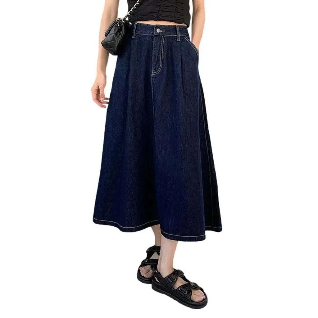 Long flare women's denim skirt