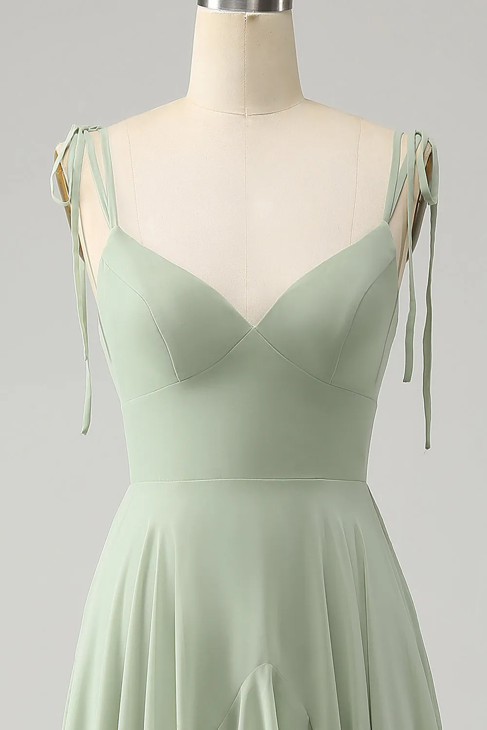 Matcha A-Line Spaghetti Straps Chiffon Maxi Dress with Ruffles