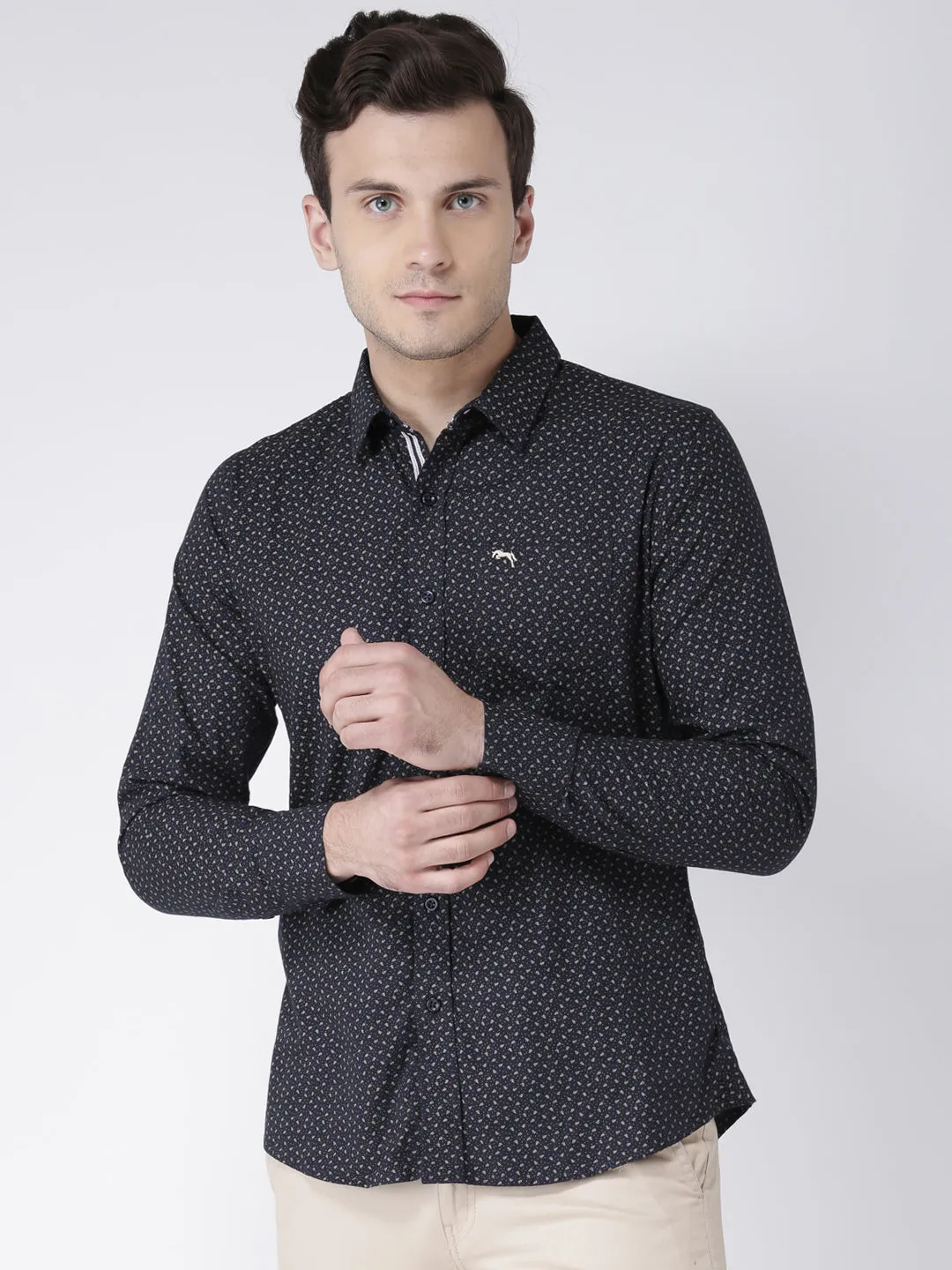 Men Casual Printed Navy Blue Shirts