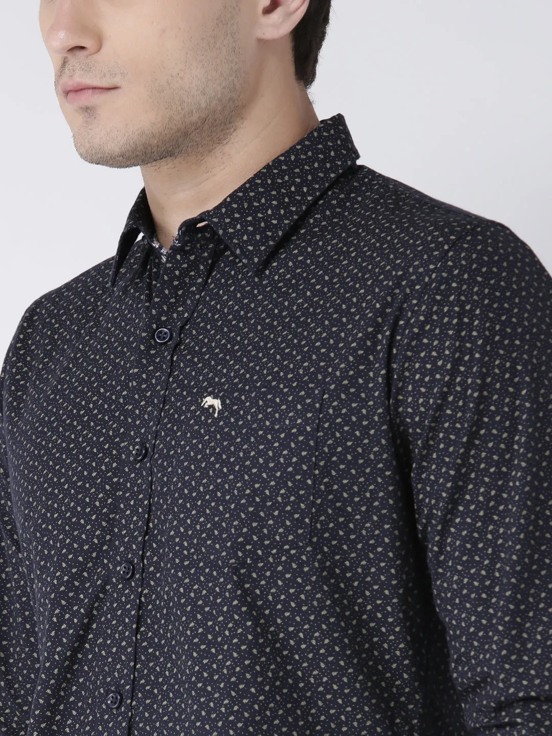 Men Casual Printed Navy Blue Shirts