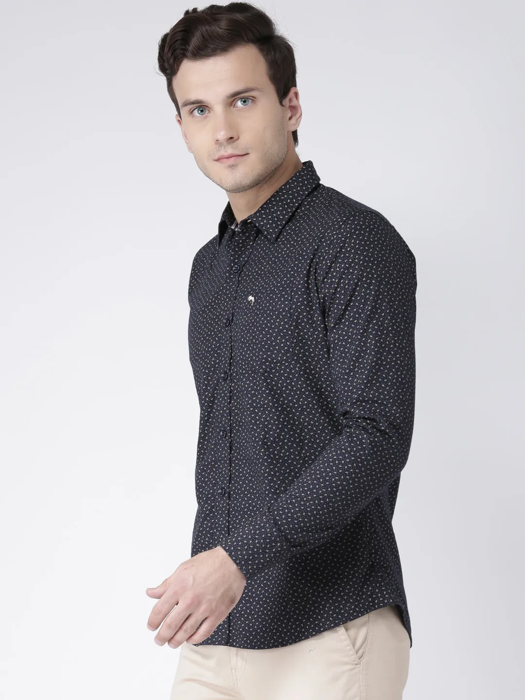 Men Casual Printed Navy Blue Shirts