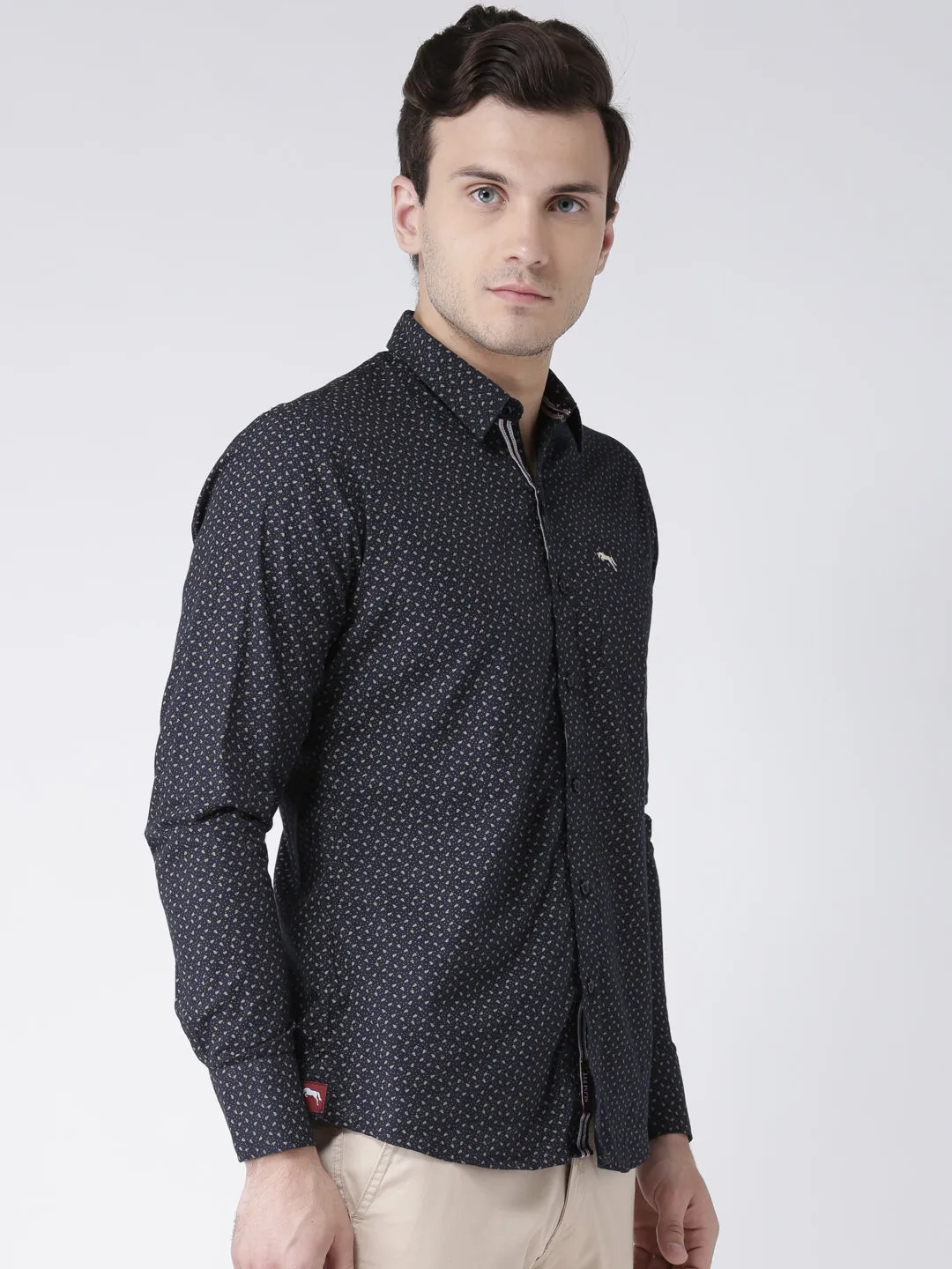 Men Casual Printed Navy Blue Shirts