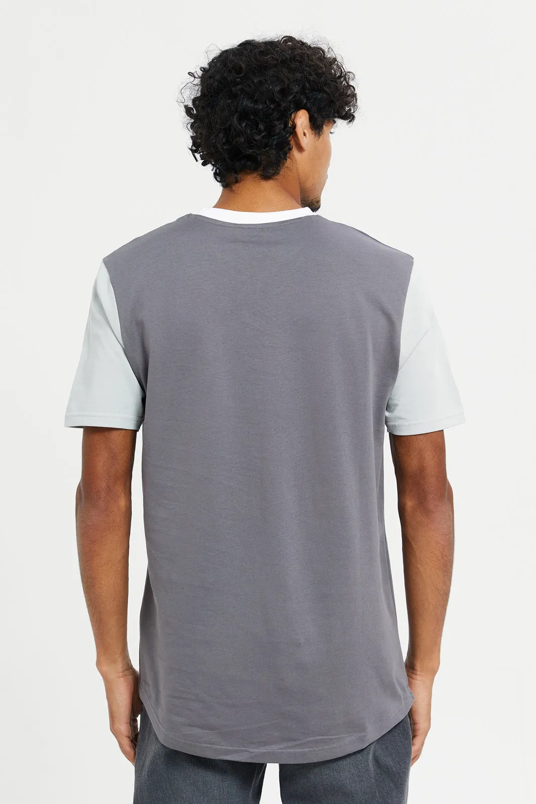 Men Charcoal T-Shirt With Contrast Sleeves