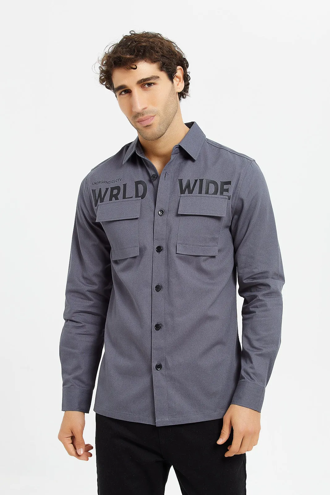 Men Grey Twill Over Shirt